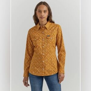 Wrangler‎ Retro Western Button Pearl Snap size medium Gold Orange Floral NWT